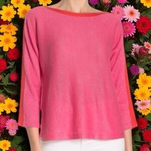 Eileen Fisher Bateau Neck Organic Linen Colorblock Top Coastal Holiday Fun‎ S